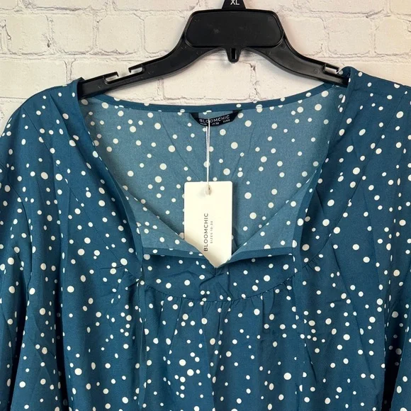 BloomChic Teal Polka Dot Balloon Sleeve Blouse Plus Size 5X 28 - Picture 5 of 7